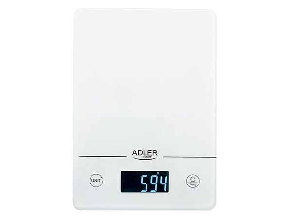 Adler AD 3170, Elektronisk kjøkkenvekt, 15 kg, 1 g, Gjennomsiktig, Hvit, Herdet glass, Glass