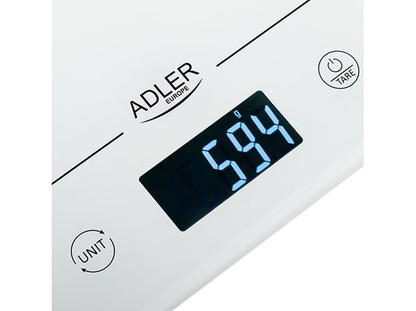 Adler AD 3170, Elektronisk kjøkkenvekt, 15 kg, 1 g, Gjennomsiktig, Hvit, Herdet glass, Glass