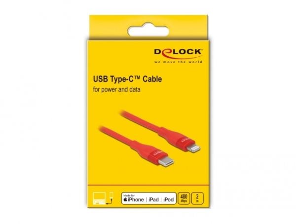 DeLOCK 86635, 2 m, Lightning, USB C, Uros, Uros, Punainen