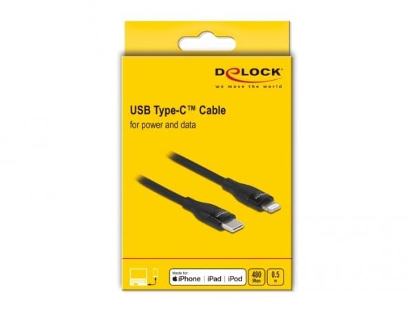 Delock - Lightning-kabel - 24 pin USB-C hann til Lightning hann - 50 cm - svart - Power Delivery-støtte