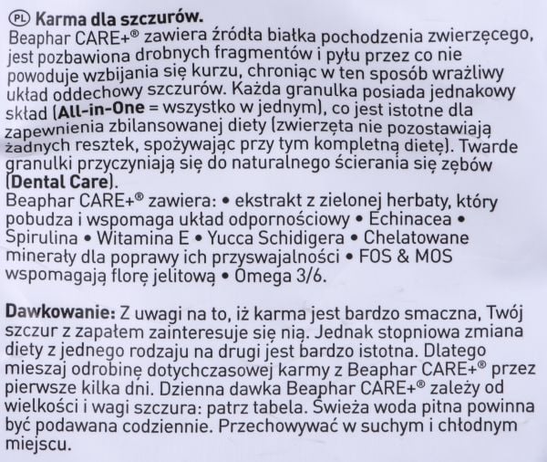 Beaphar Care+, Granulat, 700 g, Rotte, Omega-3, Omega-6, A-vitamiini, B1-vitamiini, B12-vitamiini, B2-vitamiini, B6-vitamiini, C-vitamiini, C-vitam...