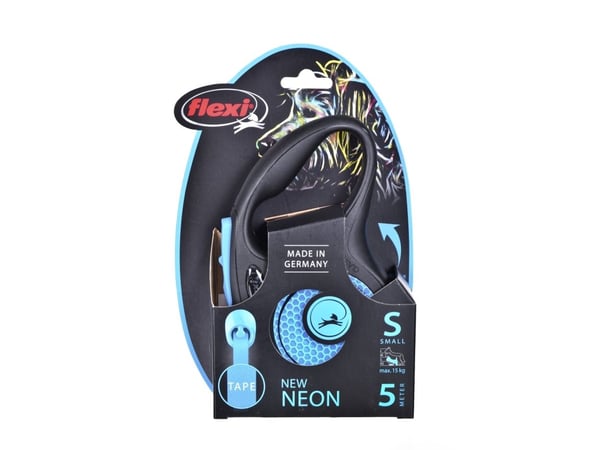 Flexi Neon, Hund, Tilbaketrekkelig, Sort, Blå, Teip, 15 kg, Monokromatisk