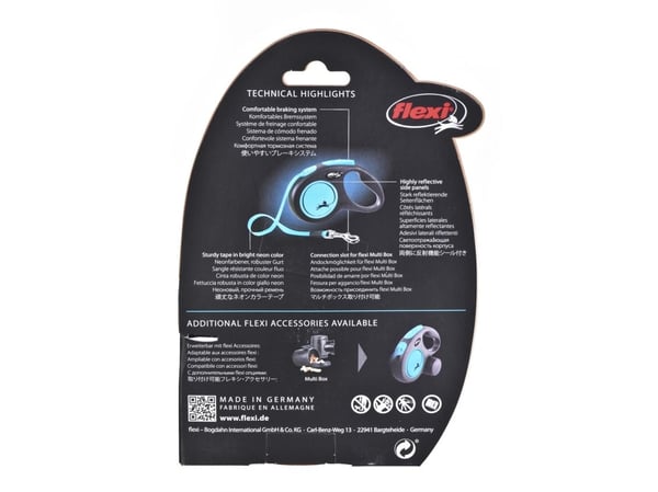 Flexi Neon, Hund, Tilbaketrekkelig, Sort, Blå, Teip, 15 kg, Monokromatisk