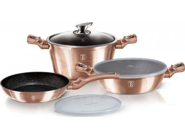 Berlinger Haus BH/7047, Mixed set, Rosegull, Aluminium, Marmor, Ergonomisk, Mykt grep, Keramisk, Gass, Halogen, Induksjon