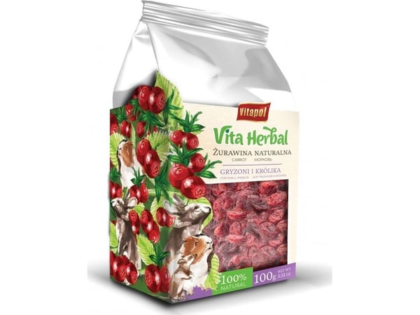 Vita Herbal for gnagere og kaniner, naturlig tranebær, 30g, 4stk/disp