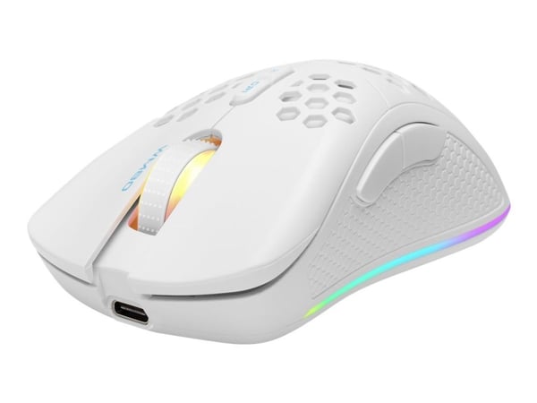 DELTACO GAMING WM80 - Mus - 7 knapper - trådløs, kablet - 2.4 GHz - USB trådløs mottaker - hvit