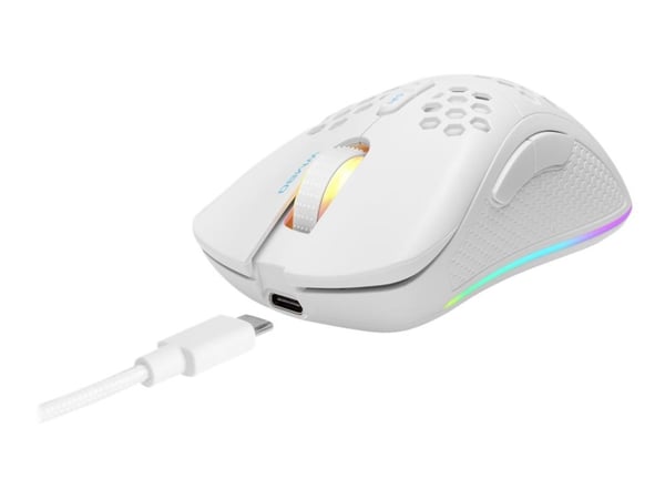 DELTACO GAMING WM80 - Mus - 7 knapper - trådløs, kablet - 2.4 GHz - USB trådløs mottaker - hvit