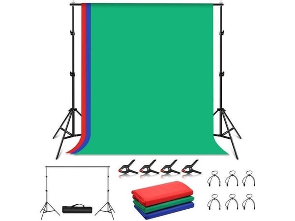 Puluz 2x2m fotobakgrunnssett/stativ + 3 fotobakgrunner PKT5204