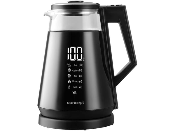 Concept RK4170, 1,7 l, 1700 W, Sort, Glass, Plast, Justerbar termostat, Trådløs