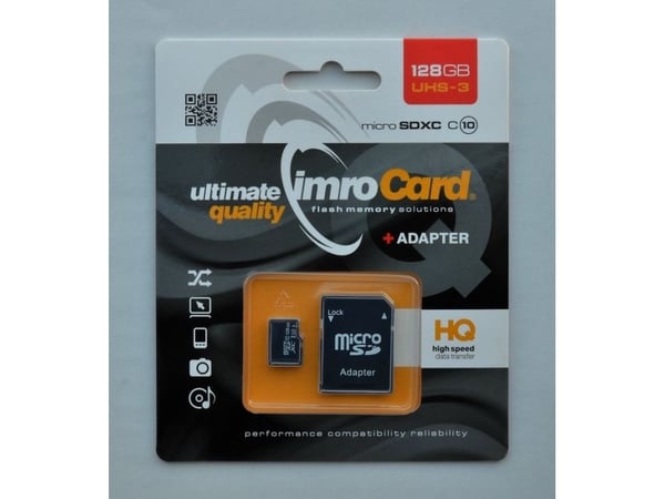 IMRO MICROSDXC 10/128GB UHS-3 ADP-muistikortti, 128GB, MicroSDXC, luokka 10, luokka 3 (U3)