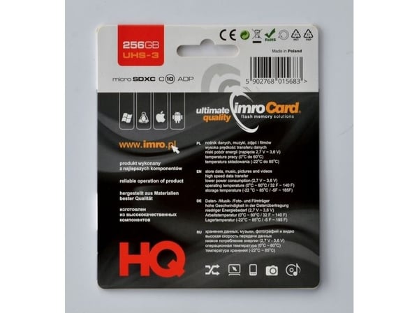IMRO MICROSDXC 10/256GB UHS-3 ADP MEMORY CARD muistikortti Luokka 10