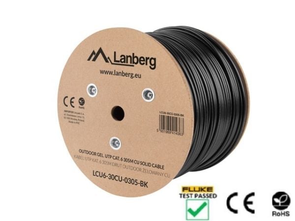 Lanberg - Bulkkabel - 305 m - UTP - CAT 6 - utomhus, solid - svart, RAL 9004