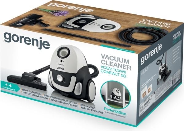 Gorenje VCEA11CXWII, 750 W, Sylindervakuum, Tørr, Støv pose, 2 l, HEPA