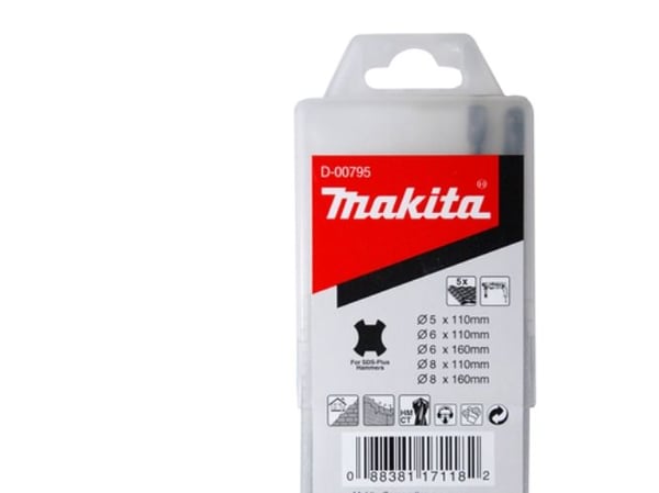 Makita D-00795, Drill, Spiralborekrone, Betong, Murverk, SDS Plus, Rustfritt stål, 5 stykker