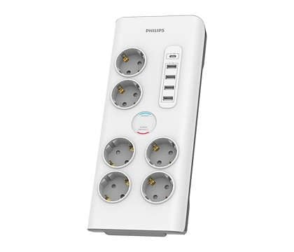 Philips SPN7060WA/60, 900 J, 6 AC-utganger, Hvit, 2 m, 720 g, 180 mm