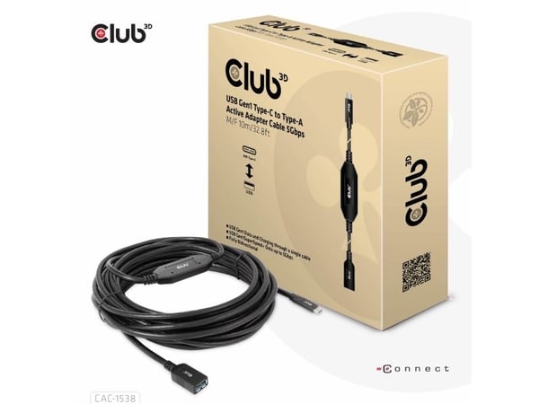 Club 3D - USB-kabel - 24 pin USB-C (hann) til USB-type A (hunn) - USB 3.1 Gen 1 - 0.9 A - 10 m - aktiv