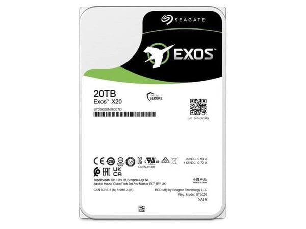 Seagate Exos X20 ST20000NM007D - Hårddisk - 20 TB - inbyggd - SATA 6Gb/s - 7200 rpm - buffert: 256 MB