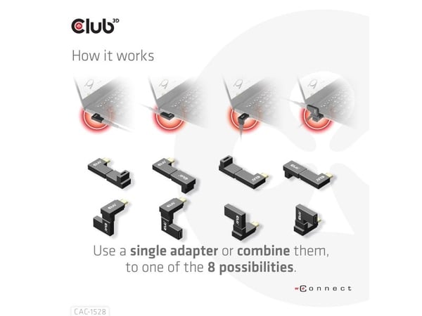 Club 3D - USB-C-adaptersett - USB 3.2 Gen 2 - 20 V - 5 A - vinklet, USB Power Delivery (100 W), 4K 120 Hz støtte