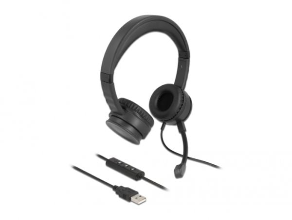 Delock - Hodesett - on-ear - kablet - USB-A - svart