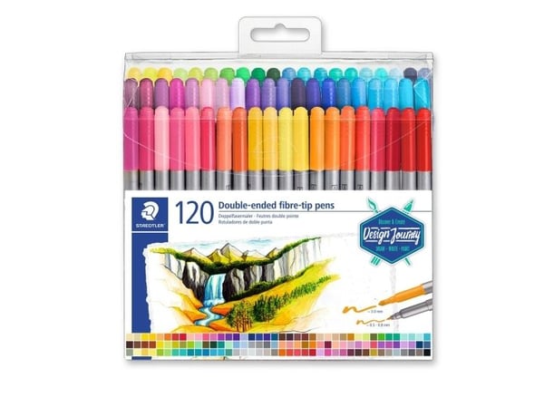 STAEDTLER - Dobbelsidig fibertupp-pen - assorterte farger - 0.5-0.8 mm / 3 mm - fin / fin og bred (en pakke 120)