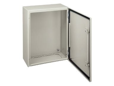 SCHNEIDER ELECTRIC Seinäkaappi metallia CRN, 400 x 300 x 150 mm KxSxK RAL7035 ilman asennuslevyä, IP66, 1 oviAsennuslevy G.nr. 75.12.421.138