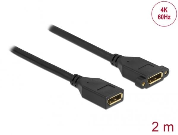 Delock - DisplayPort-kabel - DisplayPort (W) til DisplayPort (W) panelmonterbar - DisplayPort 1.2 - 2.0m - støtter 4K 60 Hz (3840 x 2160) - svart (...