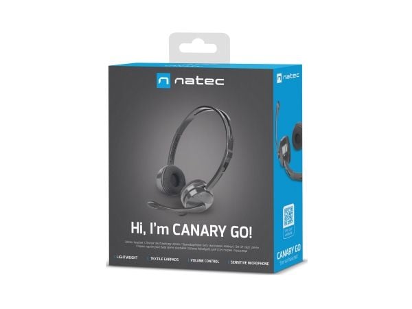 NATEC Canary Go, Koblet med ledninger (ikke trådløs), Kontor/kundesenter, 20 - 20000 Hz, 99 g, Hodesett, Sort
