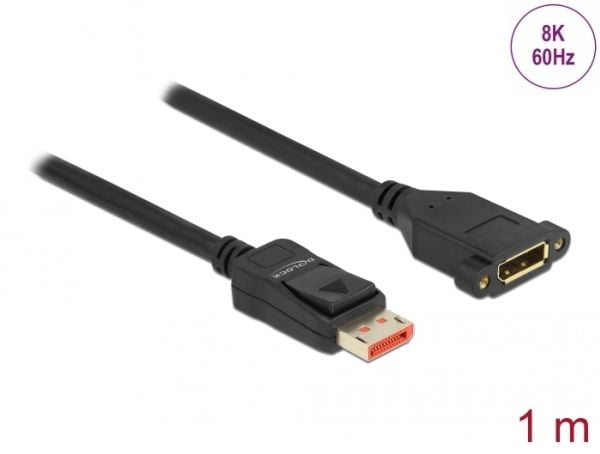 Delock - DisplayPort-forlengelseskabel - DisplayPort (hann) låst til DisplayPort (hunn) panelmonterbar - DisplayPort 1.4 - 1 m - 8 K 60 Hz (7680 x ...