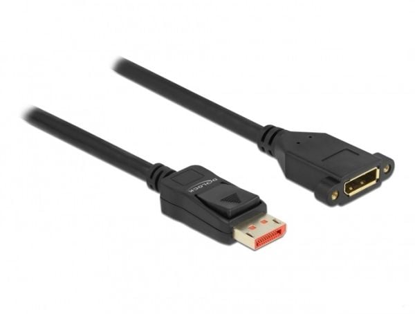Delock - DisplayPort-forlengelseskabel - DisplayPort (hann) til DisplayPort (hunn) panelmonterbar - DisplayPort 1.4 - 3 m - 8 K 60 Hz (7680 x 4320)...