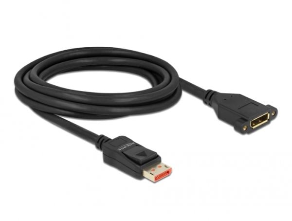 Delock - DisplayPort-forlengelseskabel - DisplayPort (hann) til DisplayPort (hunn) panelmonterbar - DisplayPort 1.4 - 3 m - 8 K 60 Hz (7680 x 4320)...