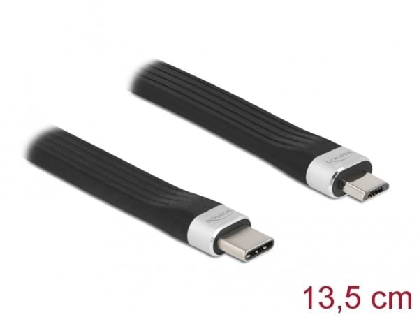 DeLOCK 86793, 0,135 m, USB C, Micro-USB B, USB 2.0, 480 Mbit/s, Musta, Hopea