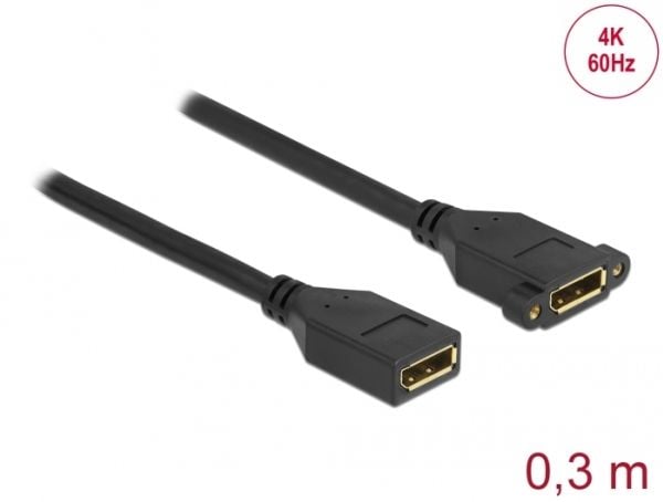 Delock - Kjønnveksler for DisplayPort - DisplayPort (hunn) til DisplayPort (hunn) panelmonterbar - DisplayPort 1.2 - 30 cm - støtte for 4K 60 Hz (3...
