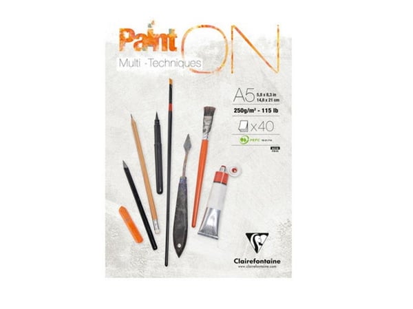 Paint-On Pad A5 250gramman valkoinen paperi, multitekniikka, ylhäältä liimattu