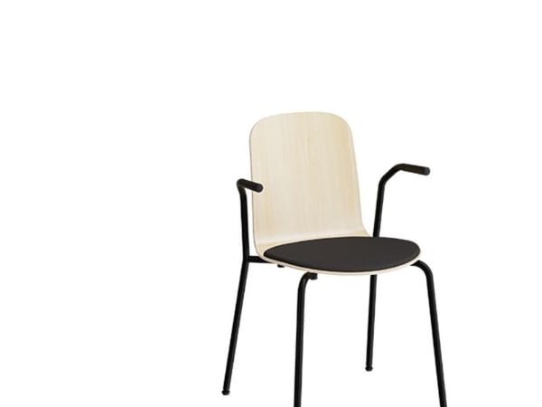 Stol Add 5901 birk laminat, polstret sæde i sort tekstil, sort stel