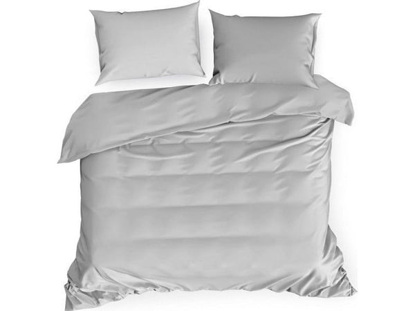 Eurofirany sølv satin bomull sengetøysett, 220x200 cm dynebetræk, 70x80 cm putetrekk, 3 deler, glidelåslukking