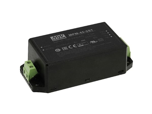 MEAN WELL MPM-45-15ST Innendørs strømforsyning og spenningsomformer 45 W Svart (MPM-45-15ST)