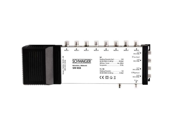Schwaiger SEW4058531, 5 lähtöä, 8 tuloa, 950 - 2150 MHz, 47 - 862 MHz, 8 dB, 1 dB