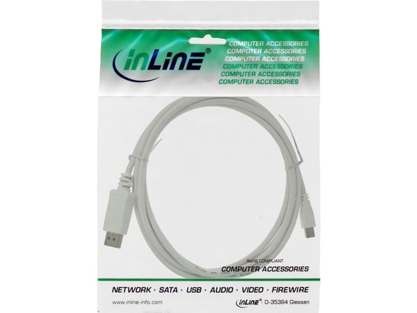InLine 17131, 1 m, mini DisplayPort, DisplayPort, Hvit, Hankjønn/hankjønn, 48 g