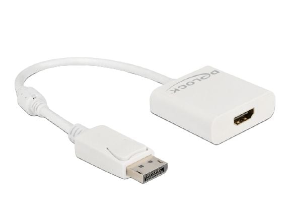 Delock - Video adapter - DisplayPort hann låst til HDMI hunn - 20 cm - hvit - aktiv, 4K 30Hz støtte
