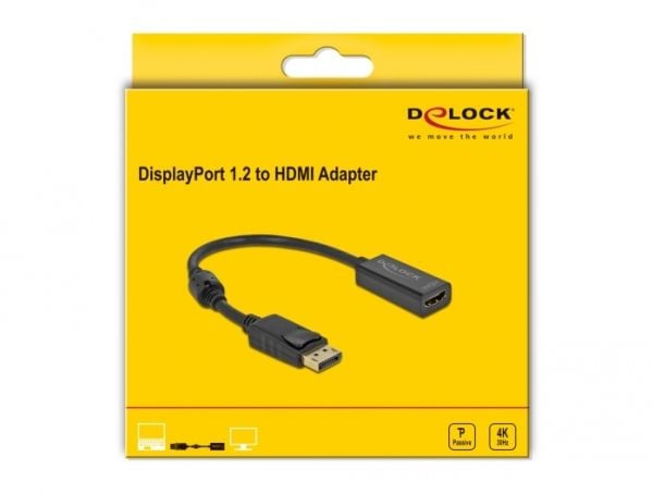 Delock - Videoadapter - DisplayPort han haspet til HDMI hun - 20 cm - lajittelu - passiv, 4K30 Hz tuki
