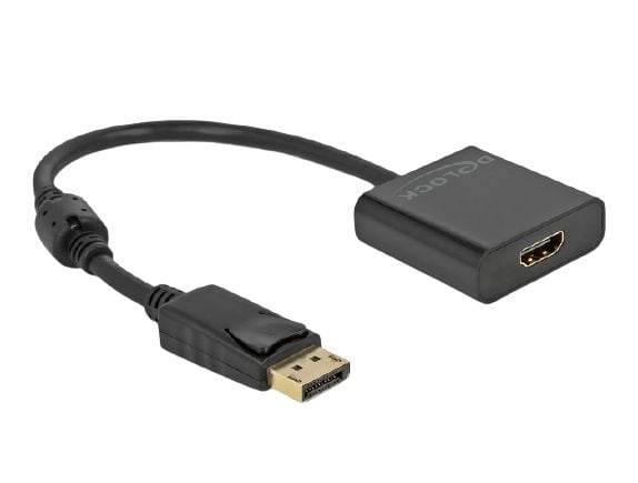 Delock - Videoadapter - DisplayPort han haspet til HDMI hun - 20 cm - sort - aktiv, 4K30 Hz tuki