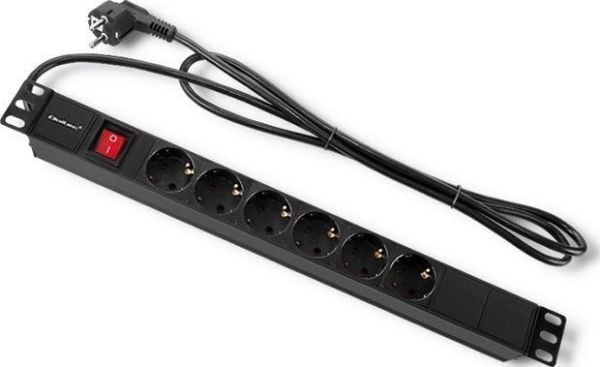 Qoltec - pistorasia (rack-versio) - AC 220-240 V - 3680 Watt - tulo: virta CEE 7/7 - lähtöliittimet: 6 (6 x virta CEE 7/3) - 1U - 19" - 2 m kaapeli...