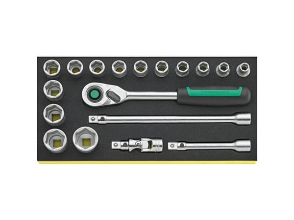 STAHLWILLE TCS 1/2 ZOLL 52/14/4 QR, Pipenøkkelsett, 18 stykker, Sort, Grønn, Sølv, 2,51 kg, 350 mm, 175 mm