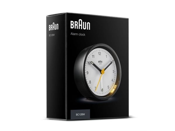 Braun BC12BW, Quartz vekkerklokke, Rund, Svart, Hvit, 12 timers, Alarm, Batteri