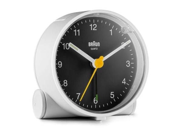 Braun BC01WB, Quartz vekkerklokke, Rund, Sort, Hvit, 12 timers, Analog, Batteri