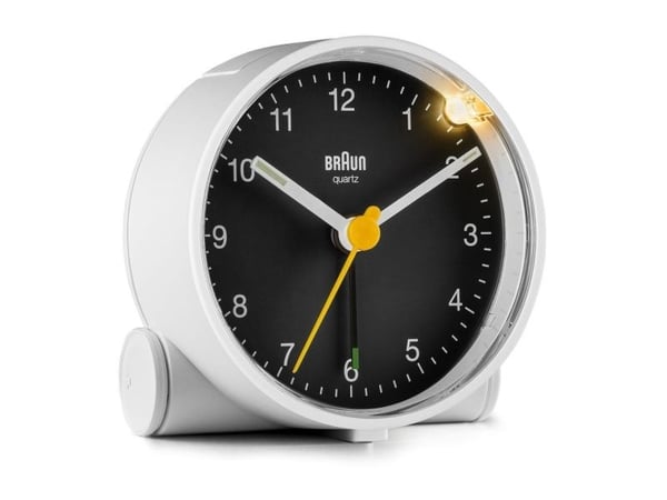 Braun BC01WB, Quartz vekkerklokke, Rund, Sort, Hvit, 12 timers, Analog, Batteri