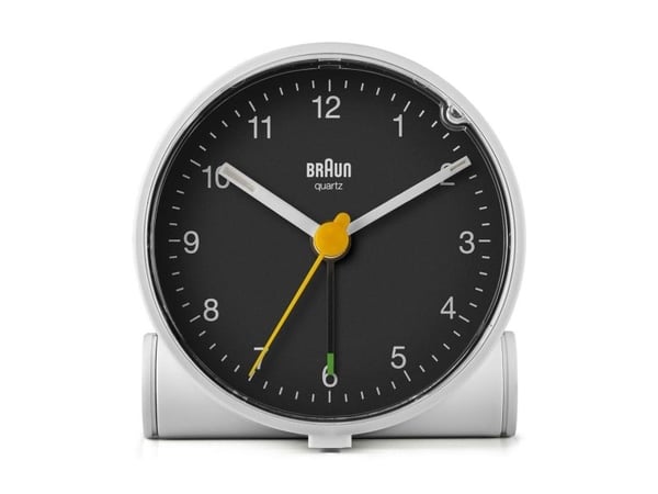 Braun BC01WB, Quartz vekkerklokke, Rund, Sort, Hvit, 12 timers, Analog, Batteri