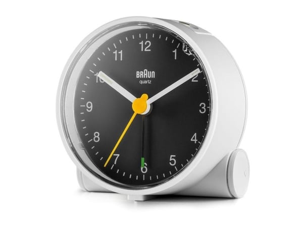 Braun BC01WB, Quartz vekkerklokke, Rund, Sort, Hvit, 12 timers, Analog, Batteri