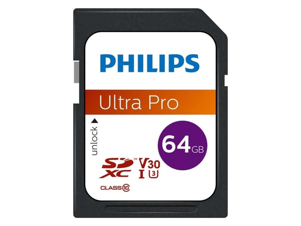 Philips Ultra Pro FM64SD65B - Flashminnekort - 64 GB - Video Class V30 / UHS-I U3 / Class10 - SDXC UHS-I