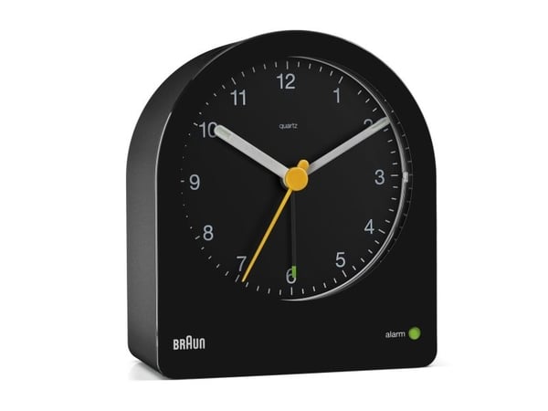 Braun BC22, Quartz vekkerklokke, Rund, Svart, Gult, 12 timers, Alarm, Analog